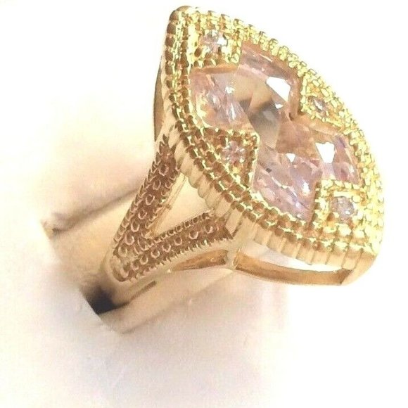 Art Deco Cocktail Ring Size 9 Gold Plated Marquis Cubic Zirconia Statement - Picture 4 of 11